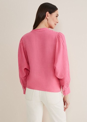 Phase Eight Raelynn Tie Front Linen Shirts Pink USA | 8471390-XL